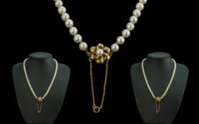 Ladies Superb Quality Single Strand Cultured Pearl Necklace with fancy 14ct gold clasp,