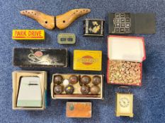 Box of Collectibles, comprising a Solar colour viewer, vintage tins, a Park Drive box of dominoes,