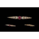 Victorian Period 1837 - 1901 Superb Quality 18ct Gold Ruby and Diamond Set Brooch.