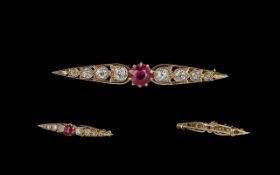 Victorian Period 1837 - 1901 Superb Quality 18ct Gold Ruby and Diamond Set Brooch.