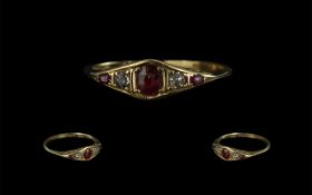 Antique Period - Attractive and Exquisite 18ct Gold Ruby and Diamond Set Ring.