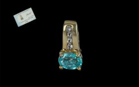 9ct Gold Apatite & White Topaz Pendant. Drop style with stone set bale. With certificate.
