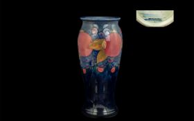 Moorcroft Blue Pomegranate Tall Vase. Full Stamps to Base. Height Approx 10.5 Inches Tall.