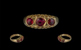 Victorian Period 1837 - 1901 18ct Gold - Attractive 3 Stone Diamond and Ruby Set Ring,