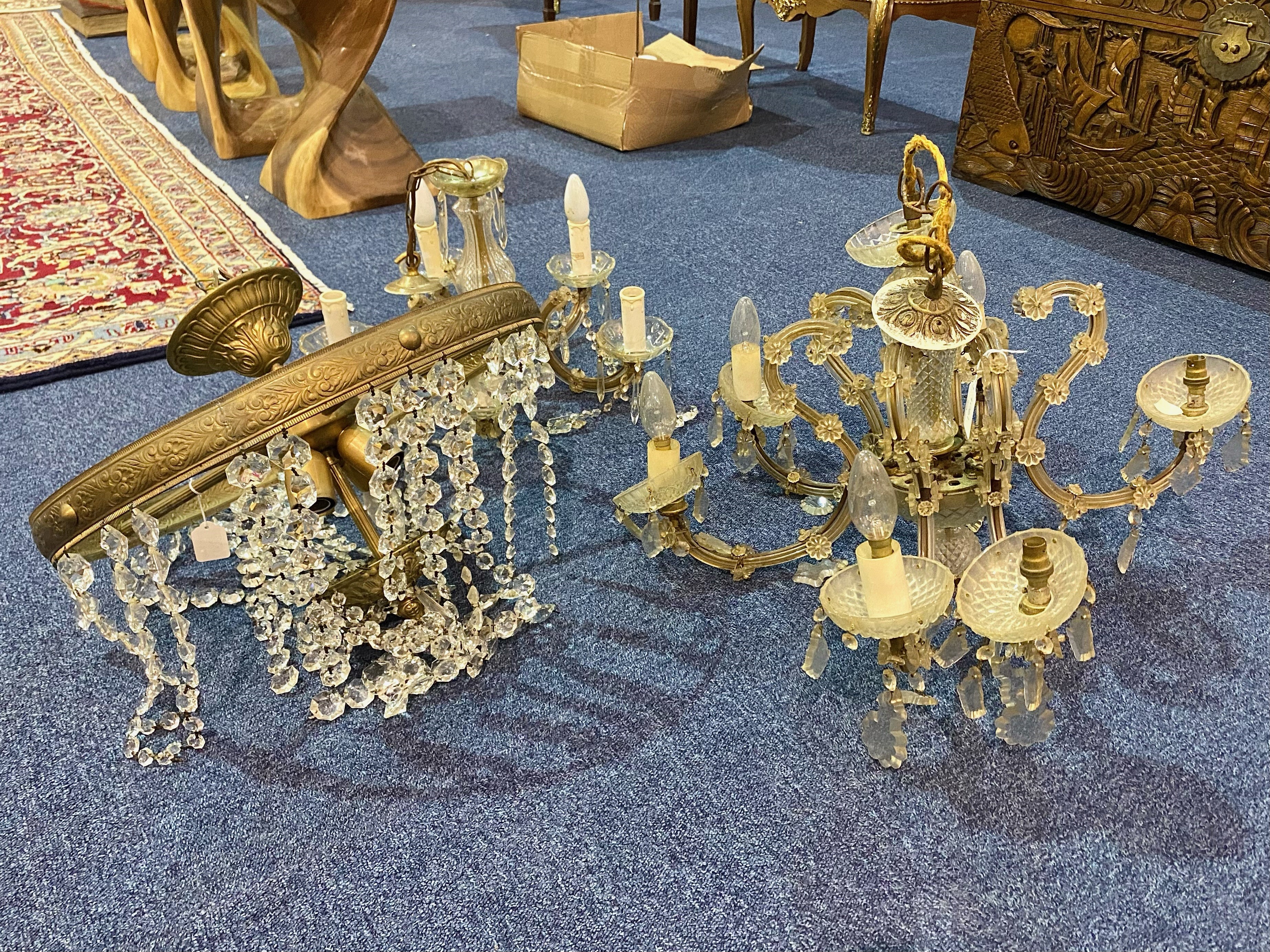 Collection of Four Vintage Chandeliers, comprising a large five candle chandelier set with crystal - Image 2 of 3