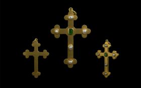 Antique Period 18ct Gold Pearl and Emerald Set Cross. Not Marked but Tests Gold. 2.