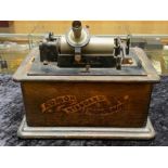 Antique Edison Standard Phonograph, made in USA, wooden case with lid.