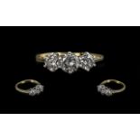 18ct Gold Attractive Three Stone Diamond Set Ring, marked 750 to interior of shank. The three