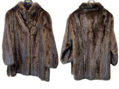 Ladies Dark Brown Mink 3/4 Coat, hook and eye fastening, two slit side pockets,