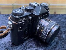 Vintage Zenit TTL Camera in leather case, a nice quality camera with leather carry case and lens No.