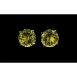 Green Gold Quartz Stud Earrings, round cut solitaires of natural green gold quartz,