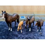 Collection of 4 Beswick Horses various models, three in brown and one palomino.