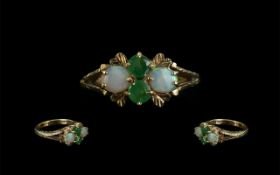 Ladies 9ct Gold Attractive Emerald and Opal Set Dress Ring,