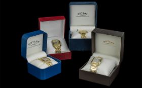 Gents watch interest. A Collection of 4 boxed gents Rotary watches. All quartz with bracelets.