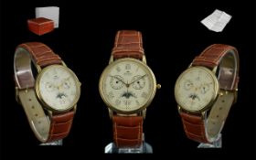 Sewills Millennium Edition Gents 9ct Gold Cased Moon Phased Wrist Watch. Hallmarked 9.