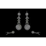 A Stunning Pair of Ladies Diamond Set Drop Earrings Set In 9ct White Gold.