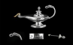 Antique Period Novelty Sterling Silver Table Top Lighter in the form of an Aladdin's Lamp with