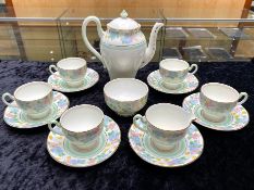 Wellington Bone China Tea Set, comprising teapot, milk jug, sugar bowl, five cups and six saucers.