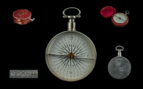 William IV Sterling Silver Compass of Pocket Size with Leather Compass Holder, All Original.