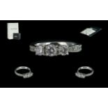 Platinum Claw and Pave Set 3 Stone Diamond Ring, Trilogy Design. Marked 950. Top Graded Diamonds.