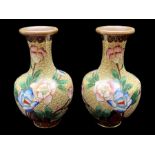 Pair of Chinese Cloisonne Vases, decorated with floral design with gilt highlights.
