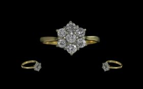 18ct Gold Attractive Diamond Set Cluster Ring, Flower head Design.