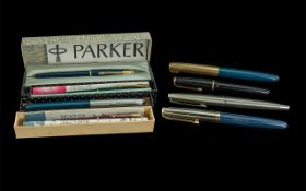 Parker Pen Interest. A Collection of 8 Vintage Parker Fountain Pens, 4 boxed and 4 Loose.