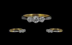 Ladies 18ct Gold Attractive 3 Stone Diamond Set Ring. Full Hallmark to Shank. The 3 Round Diamonds