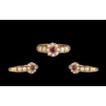 Antique Period - Attractive and Exquisite 18ct Gold Ruby and Seed Pearl Set Dress Ring. c.1900.