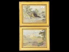 Two Watercolours by W Goodwin, one depicting a ruined building in the countryside,