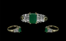 14ct Gold Well Designed Emerald and Diamond Set Dress Ring, marked 14ct to interior of shank,