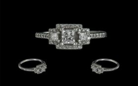 Ladies 14ct White Gold Diamond Set Dress Ring, Excellent Design / Setting.