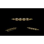 Antique Period - Well Designed 18ct Gold Four Stone Diamond Set Brooch, Snake Design.