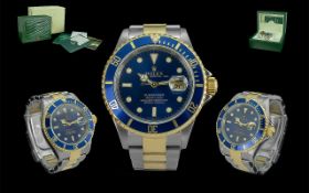 Rolex Submariner Perpetual Date 18ct Gold and Steel Gents Chronometer Wrist Watch. Model No 16613.