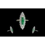 18ct White Gold Superb Diamond and Emerald Set Dress Ring,