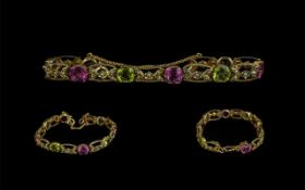 Antique Period - Attractive 15ct Gold Suffragette Stone Set Bracelet, Excellent Design.