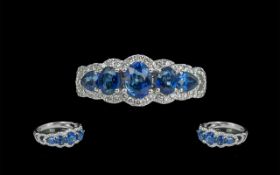 Le-Vian Signed 14ct White Gold Attractive Sapphire and Diamond Set Dress Ring,