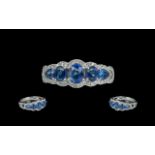 Le-Vian Signed 14ct White Gold Attractive Sapphire and Diamond Set Dress Ring,