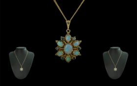 Antique Period - Attractive 9ct Gold Opal Set Pendant with Attached 9ct Gold Chain.