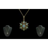 Antique Period - Attractive 9ct Gold Opal Set Pendant with Attached 9ct Gold Chain.