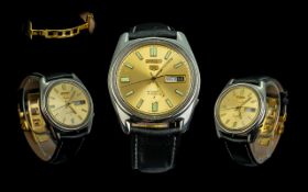 Seiko 5 Gent's Steel Cased Automatic 21 Jewels Wristwatch with champagne dial, luminous markers,