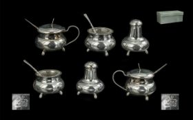 A Fine Quality Sterling Silver 6 Piece Cruet Set Of Small Proportions - All Marked To Base Sammy -