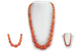 Superb Quality 1920's / 1930's Egg Yolk ( Orange ) Graduated Amber Beaded Necklace with Amber Screw