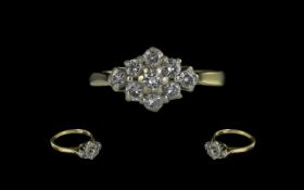 Ladies 18ct Gold Attractive Diamond Set Dress Ring, Cluster Design.