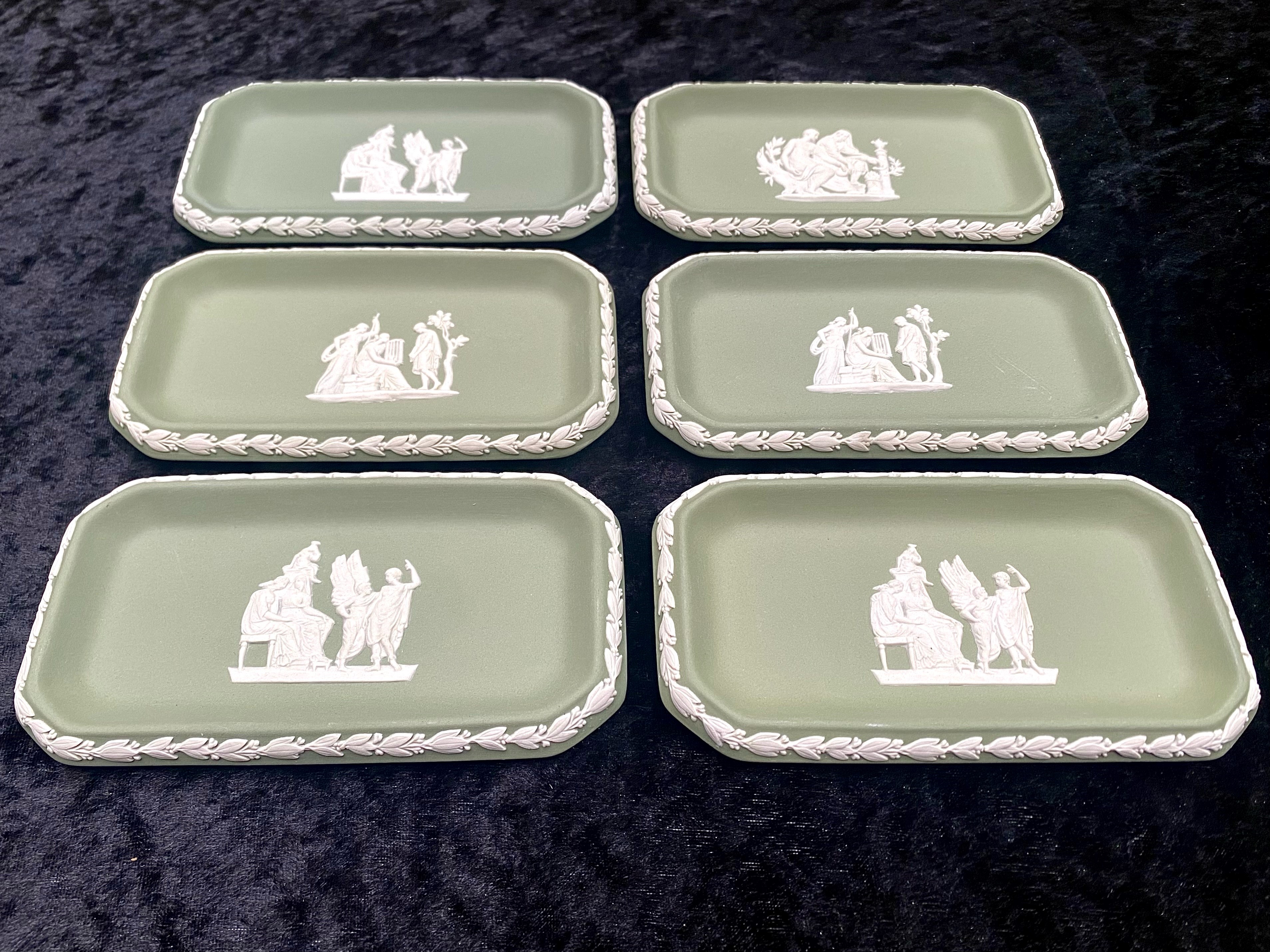 Wedgwood Green Jasper Ware 6 x Oblong Dishes. In very good condition with original box. - Image 2 of 4
