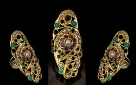 Ladies 18ct Yellow Gold Handmade Multi-Stone Set Statement Ring of Elongated Design, Set with