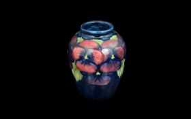 Moorcroft Blue Small Vase, Approx Size 4.5 Inches High. Stamped to Base.