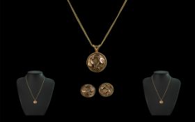 Welsh 9ct Clogau Gold Styalished Pendant and Chain with Matching 9ct Gold Earrings ' Tulip ' Design.