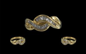 Ladies 18ct Gold - Good Quality Contemporary Baguette Cut Diamond Set Dress Ring.