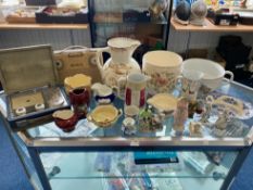 Mixed Collection of Pottery & Old Radios, including Vienna style vases, miniature Toby Jug,